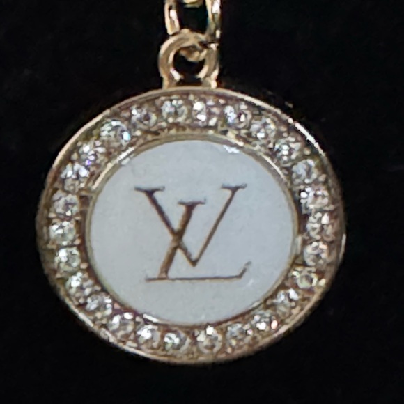 Louis Vuitton Rhinestone/White Pendant 18” Stainless Steel Gold Plated Necklace - Picture 5 of 7